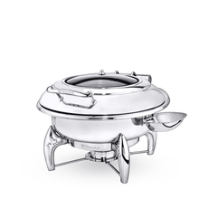 Glass Lid Round Chafing Dish with Stand WL‑591.310.110/H (OLD: 559911), Color: Silver, Centimetres: 52 x 45.5 x 33, Mililiters: 6000