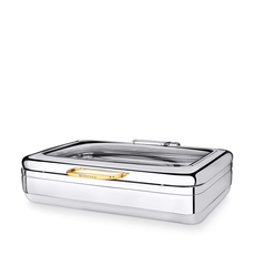 Glass Lid Rectangular Chafer with Induction Bottom WL‑591.560.130/H, Color: Gold, Centimetres: 58.5 x 49 x 17.5