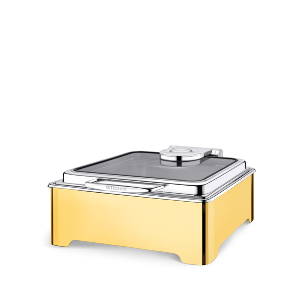 Glass Lid Square Chafing Dish WL‑591.020.130/H, Color: Gold, Centimetres: 43.5 x 39.5 x 20.5