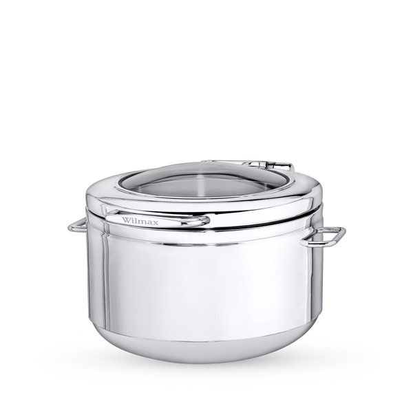 Glass Lid Round Chafer with Induction Bottom WL‑591.530.110/H, Color: Silver, Polish: Mirror, Centimetres: 44 x 47 x 26.5, Mililiters: 9000