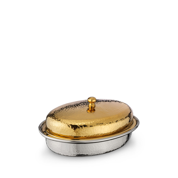 Oval Serving Dish with Lid WL‑545.260.230/A, Color: Gold, Centimetres: 18 x 14 x 7