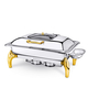 Glass Lid Rectangular Chafing Dish with Stand WL‑591.330.130/H (OLD: 559923), Color: Gold, Centimetres: 58.5 x 45.5 x 31